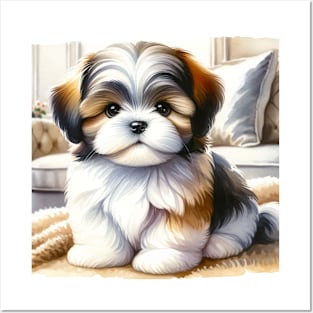 Watercolor Shih Tzu Puppies Painting - Cute Puppy Posters and Art